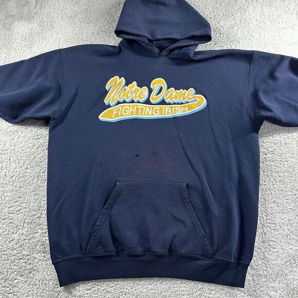 Vintage Notre Dame Hoodie Mens XL Blue Made in USA Grunge‎ Distress Football - Picture 2 of 12